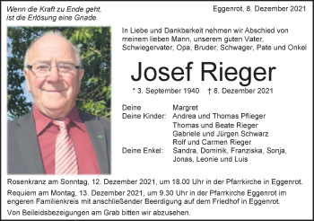 Traueranzeige von Josef Rieger