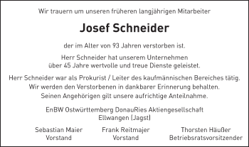 Traueranzeige von Josef Schneider