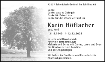 Traueranzeige von Karin Höflacher von Gmünder Tagespost