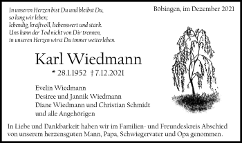 Traueranzeige von Karl Wiedmann von Gmünder Tagespost