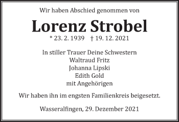 Traueranzeige von Lorenz Strobel von Schwäbische Post