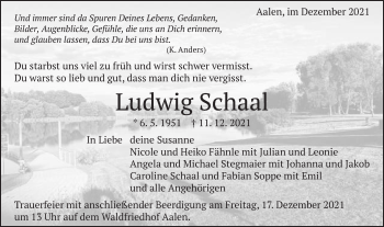 Traueranzeige von Ludwig Schaal von Schwäbische Post