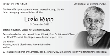 Traueranzeige von Luzia Rupp von Bopfinger Stadtanzeiger