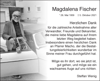 Traueranzeige von Magdalena Fischer von Schwäbische Post