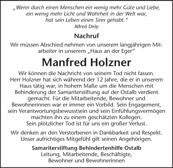 Traueranzeige von Manfred Holzner von Schwäbische Post