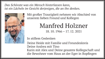 Traueranzeige von Manfred Holzner von Schwäbische Post