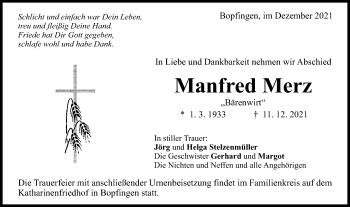Traueranzeige von Manfred Merz von Schwäbische Post