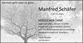 Traueranzeige von Manfred Schäfer von Gmünder Tagespost