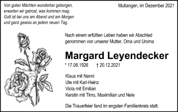 Traueranzeige von Margard Leyendecker von Gmünder Tagespost