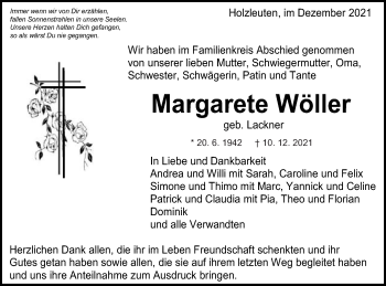 Traueranzeige von Margarete Wöller von Gmünder Tagespost