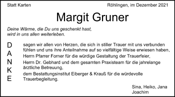 Traueranzeige von Margit Gruner