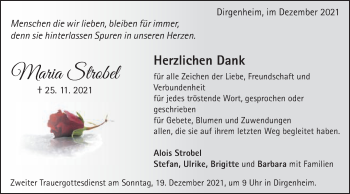 Traueranzeige von Maria Strobel von Schwäbische Post