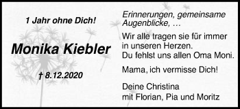 Traueranzeige von Monika Kiebler von Schwäbische Post