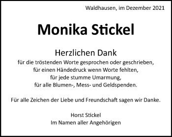 Traueranzeige von Monika Stickel von Schwäbische Post