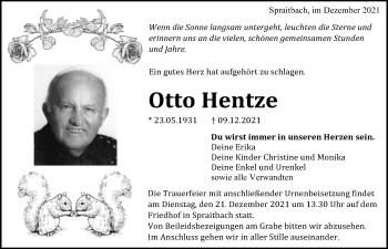 Traueranzeige von Otto Hentze von Gmünder Tagespost