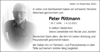 Traueranzeige von Peter Rittmann von Schwäbische Post