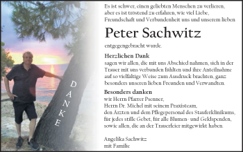 Traueranzeige von Peter Sachwitz von Gmünder Tagespost