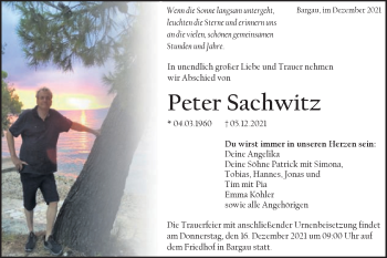 Traueranzeige von Peter Sachwitz von Gmünder Tagespost