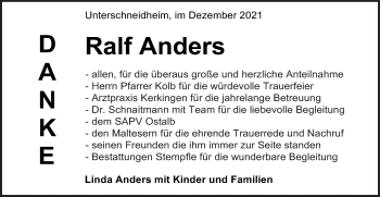 Traueranzeige von Ralf Anders von Schwäbische Post