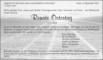 Traueranzeige von Renate Ostertag von Schwäbische Post