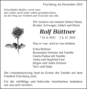 Traueranzeige von Rolf Büttner von Schwäbische Post