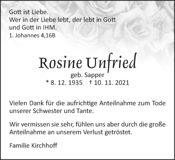 Traueranzeige von Rosine Unfried von Amtsblatt_Oko