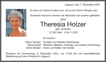 Traueranzeige von Theresia Holzer von Schwäbische Post