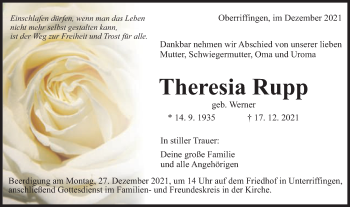 Traueranzeige von Theresia Rupp von Schwäbische Post