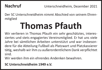 Traueranzeige von Thomas Pfauth von Schwäbische Post