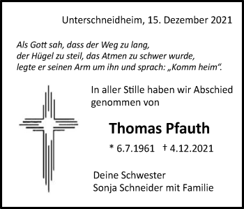 Traueranzeige von Thomas Pfauth von Schwäbische Post