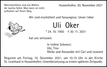 Traueranzeige von Uli Oker von Gmünder Tagespost