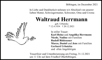 Traueranzeige von Waltraud Herrmann von Gmünder Tagespost