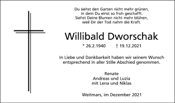 Traueranzeige von Willibald Dworschak von Gmünder Tagespost