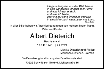 Traueranzeige von Albert Dieterich von Gmünder Tagespost