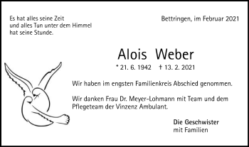 Traueranzeige von Alois Weber von Gmünder Tagespost