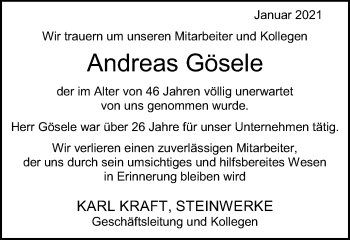 Traueranzeige von Andreas Gösele von Schwäbische Post