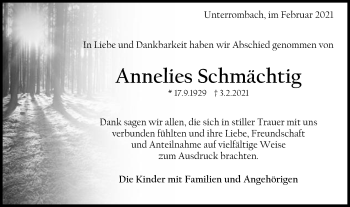 Traueranzeige von Annelies Schmächtig von Schwäbische Post