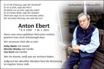 Traueranzeige von Anton Ebert von Schwäbische Post