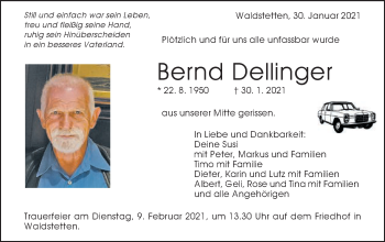 Traueranzeige von Bernd Dellinger