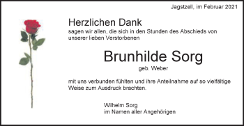 Traueranzeige von Brunhilde Sorg von Schwäbische Post