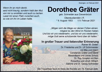 Traueranzeige von Dorothee Gräter von Schwäbische Post