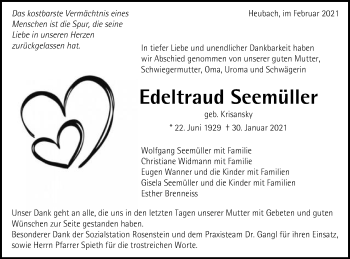 Traueranzeige von Edeltraud Seemüller von Gmünder Tagespost