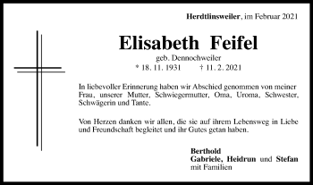 Traueranzeige von Elisabeth Feifel von Gmünder Tagespost
