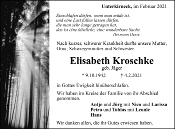 Traueranzeige von Elisabeth Kroschke von Gmünder Tagespost
