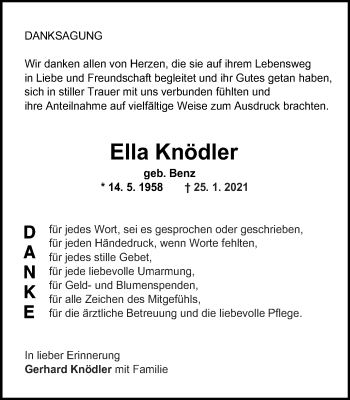 Traueranzeige von Ella Knödler von Gmünder Tagespost