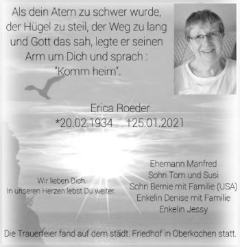 Traueranzeige von Erica Roeder von Amtsblatt_Oko