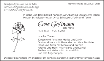 Traueranzeige von Erna Gaßmann von Schwäbische Post