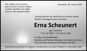 Traueranzeige von Erna Scheunert von Schwäbische Post