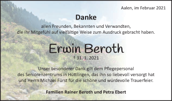 Traueranzeige von Erwin Beroth von Schwäbische Post