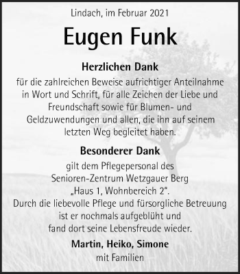 Traueranzeige von Eugen Funk von Gmünder Tagespost